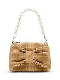 Bow Top-Zip Straw Bag