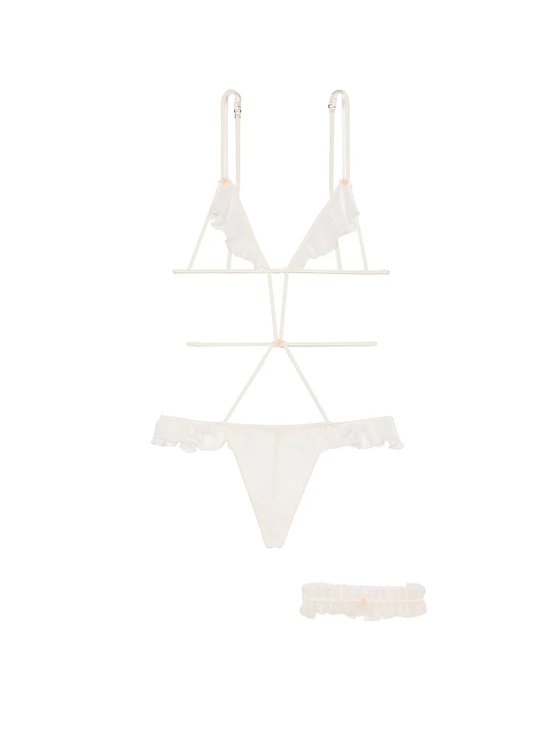 Ruffled Chiffon Teddy & Garter Set