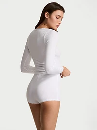 Pointelle Modal Long-Sleeve Scoop Top & Shortie Set