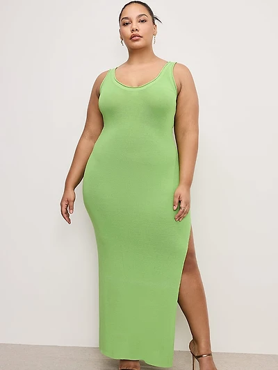 Scoop-Neck Stretch Rib Knit Maxi Dress