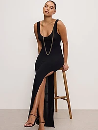 Scoop-Neck Stretch Rib Knit Maxi Dress