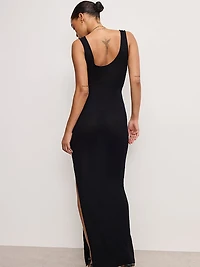 Scoop-Neck Stretch Rib Knit Maxi Dress