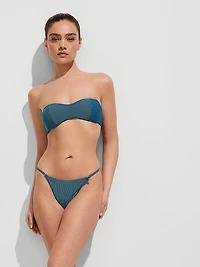 Two-Tone Rib Strapless Bandeau Bikini Top