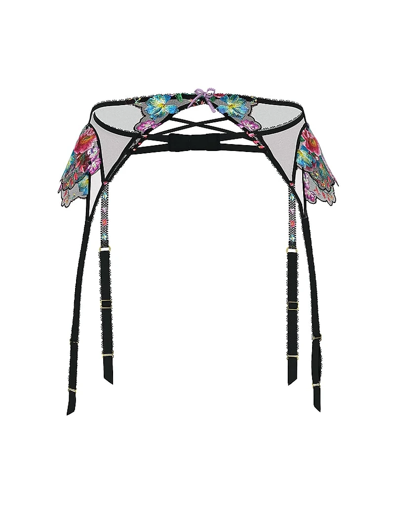 Dark Blossom Embroidery Garter Belt