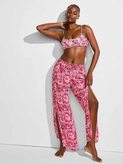 Beachwear Sheer Crinkle Wide-Leg Pants