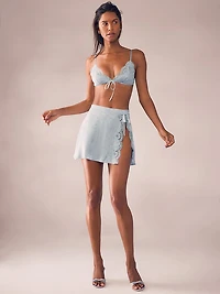 Tease Butterfly Satin Triangle Bralette & Skirt Set
