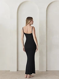 Soft Rib Straight Neck Maxi Dress