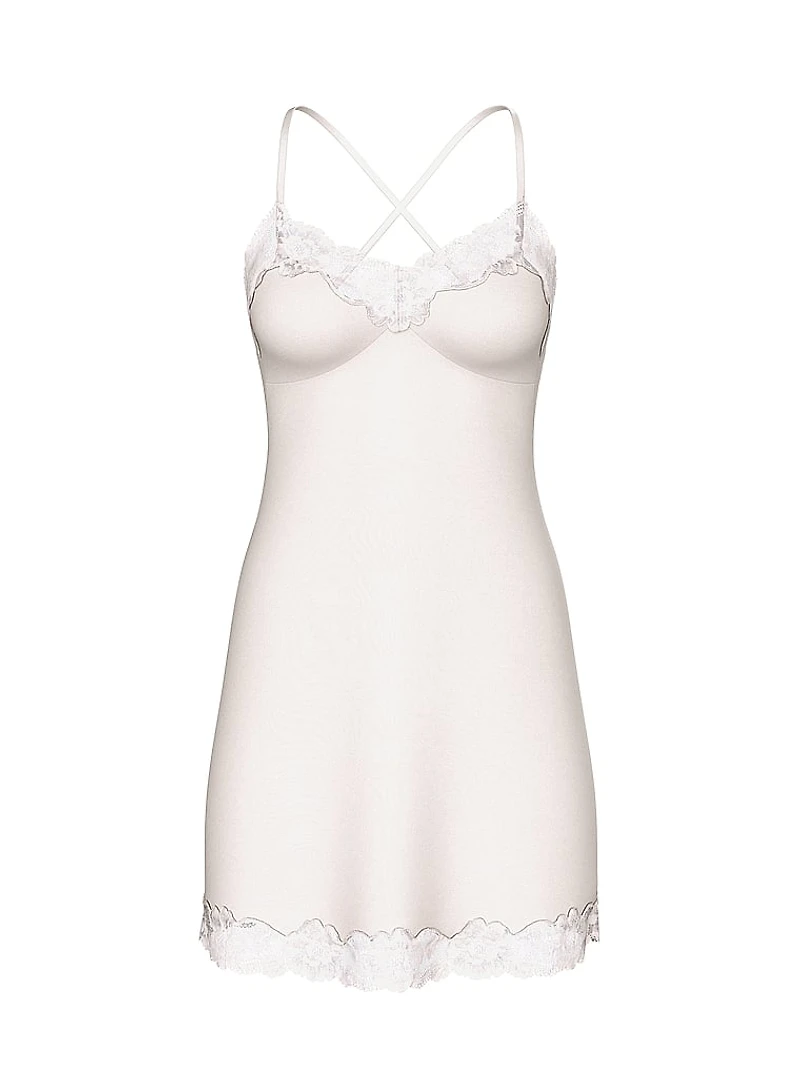 SoSoft™ Modal Ribbed Lace-Trim Cross-Back Slip Dress