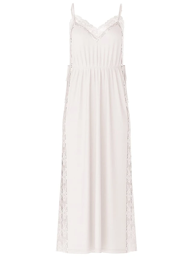 chinese dress ladies Ribbed Modal Lace-Trim Mini Dress in White - XXL main image 1