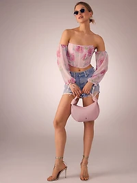 Peony Chiffon Long-Sleeve Corset Top