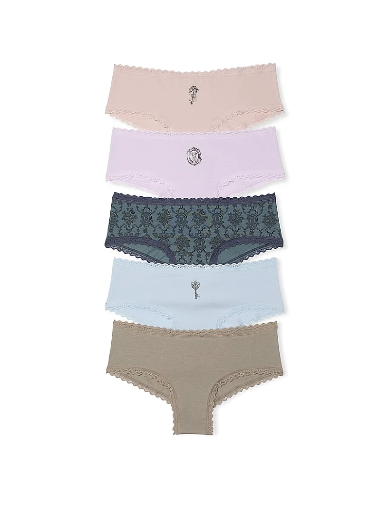 5-Pack Cotton Lace-Trim Cheeky Panties