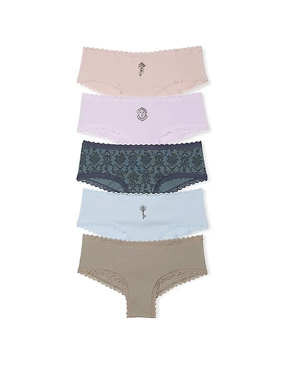 5-Pack Cotton Lace-Trim Cheeky Panties