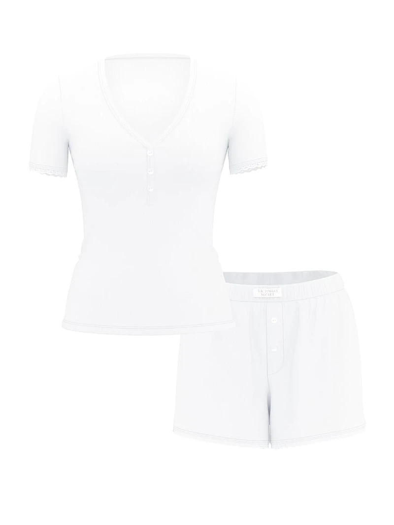 Pointelle Modal Henley Tee & Boxer Short Set