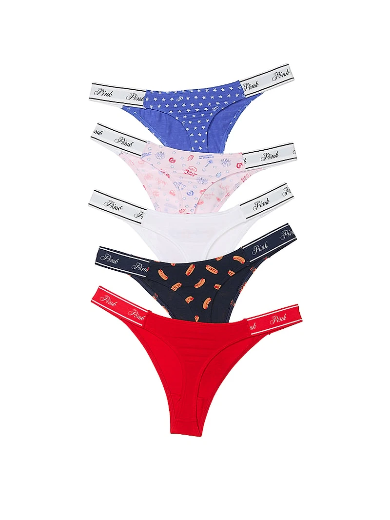 5-Pack Logo Cotton High-Leg Thong Panties