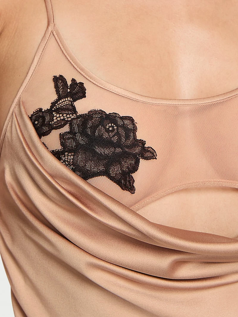 Sheer Rose Satin Draped Mini Slip