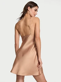 Sheer Rose Satin Draped Mini Slip