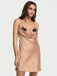 Sheer Rose Satin Draped Mini Slip