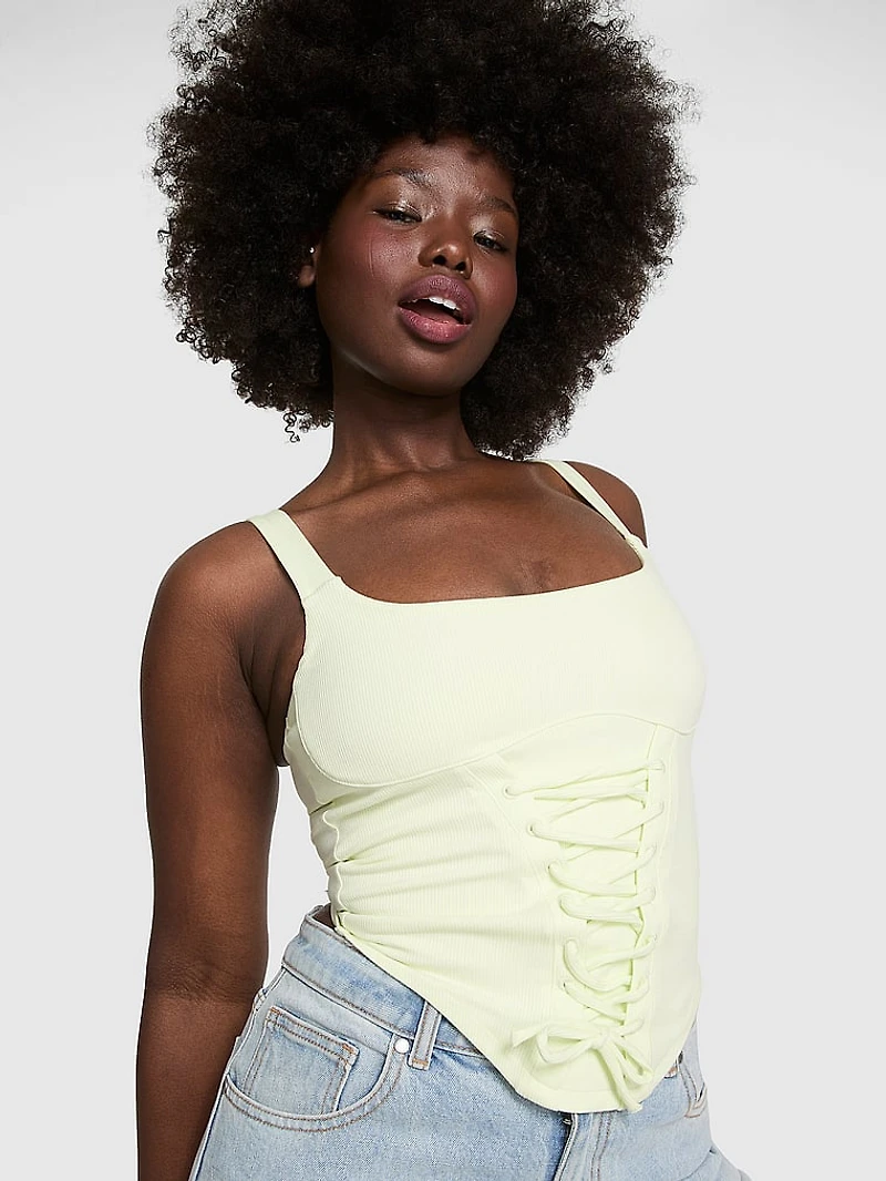 All-Day Soft Ribbed Lace-Up Corset Top