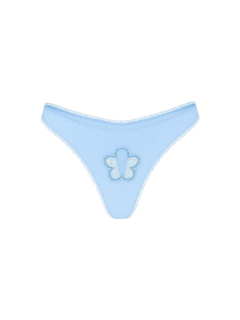 Cotton Lace-Trim Thong Panty