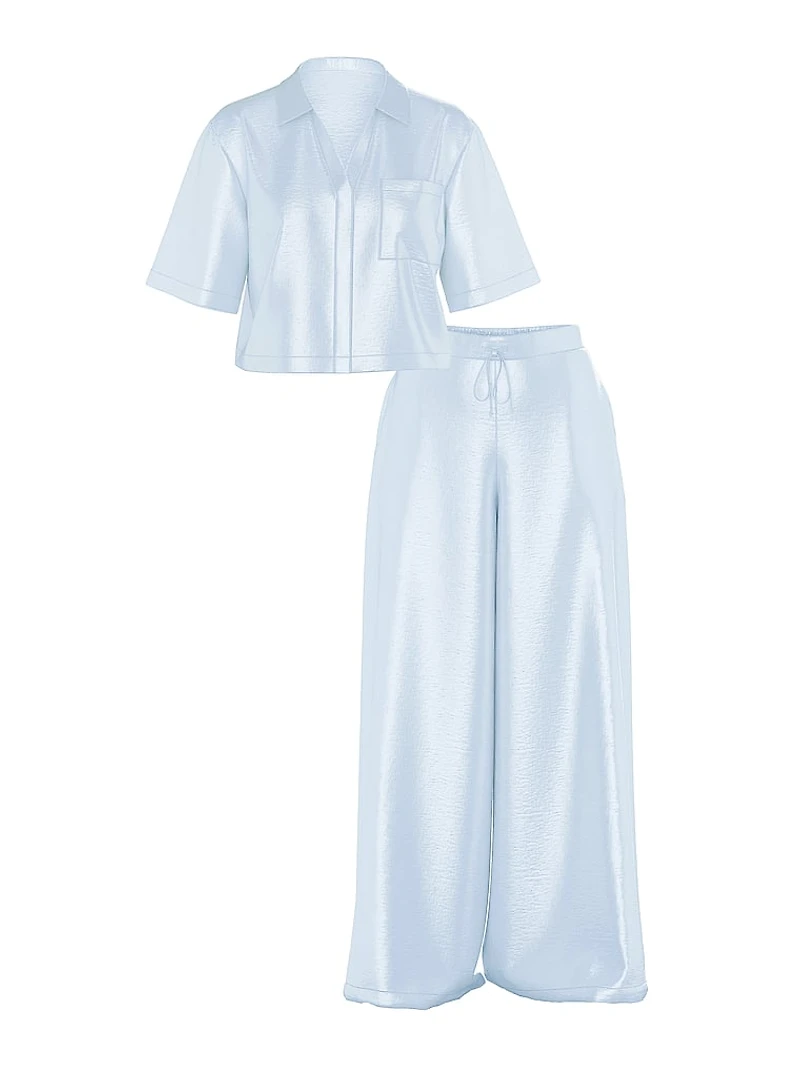 Luxe Satin Boxy Cropped Long Pajama Set