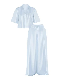 Luxe Satin Boxy Cropped Long Pajama Set