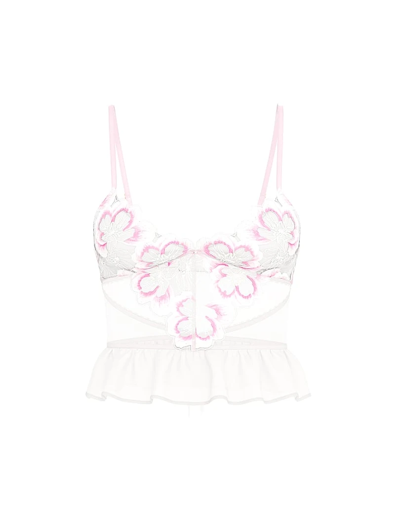 Peony Embroidery Flounce Bra Top
