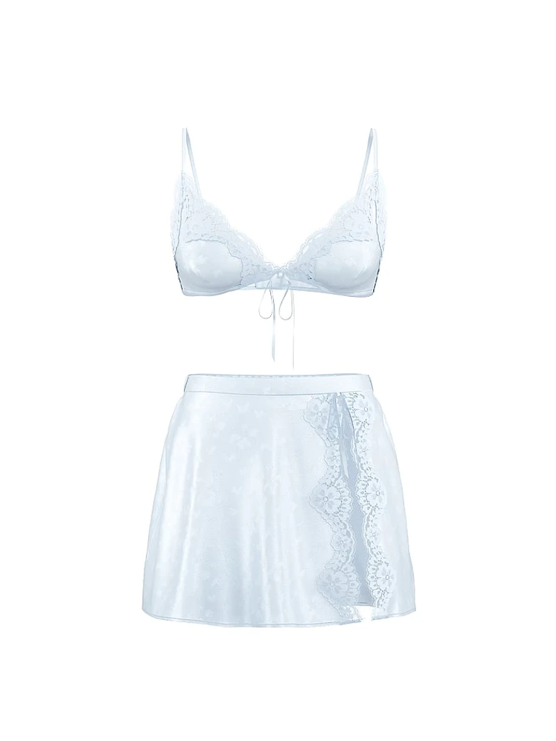 Tease Butterfly Satin Triangle Bralette & Skirt Set