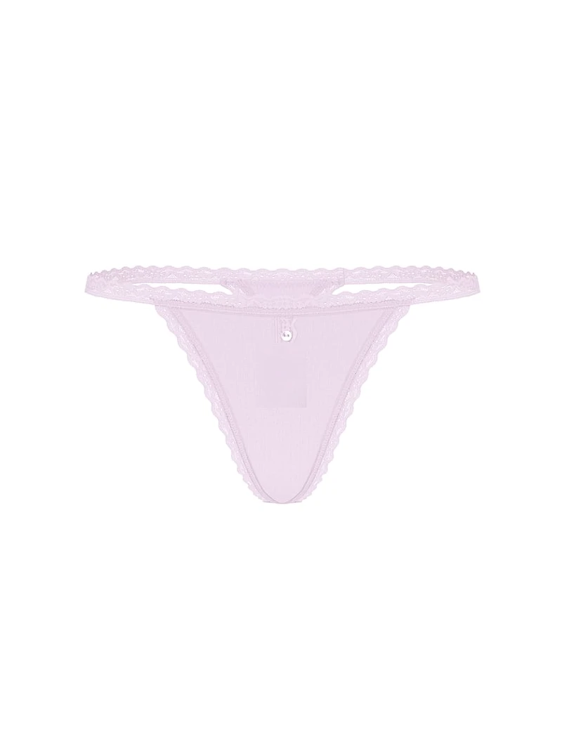 Cotton Pointelle Lace-Trim V-String Panty