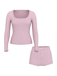 Pointelle Modal Long-Sleeve Scoop Top & Shortie Set