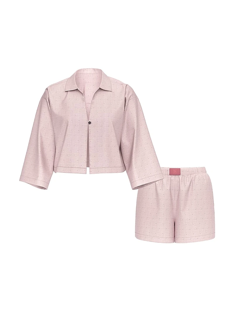 Modal-Cotton 3/4-Sleeve Flyaway Shirt & Short Pajama Set