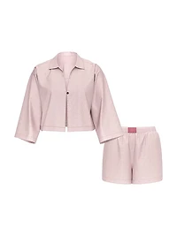 Modal-Cotton 3/4-Sleeve Flyaway Shirt & Short Pajama Set