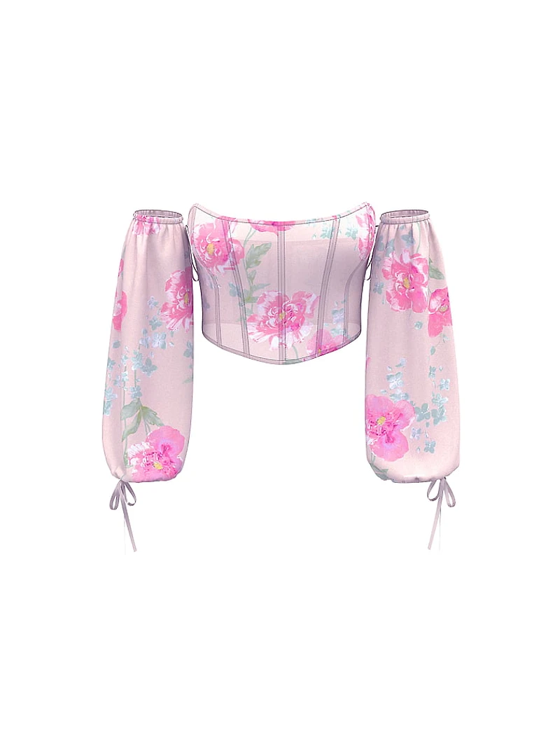 Peony Chiffon Long-Sleeve Corset Top