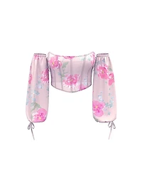 Peony Chiffon Long-Sleeve Corset Top