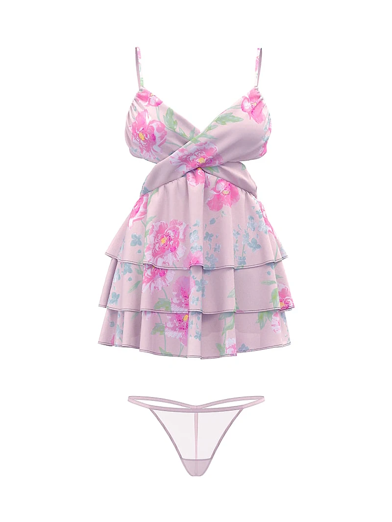 Peony Chiffon Ruffled Babydoll Set