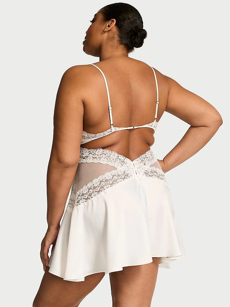 Dare to Dream Lace & Satin Flounce Slip Dress