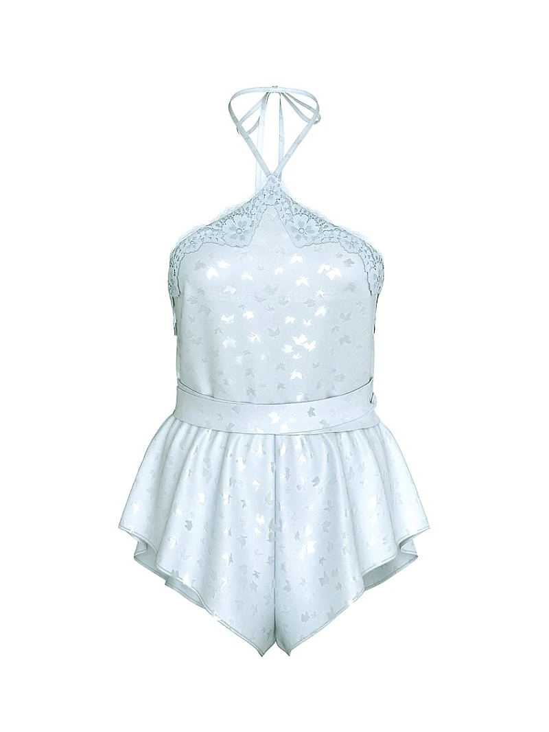 Tease Butterfly Satin Halter Flutter Romper