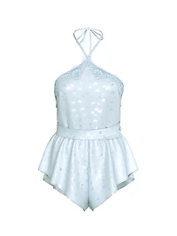 Tease Butterfly Satin Halter Flutter Romper