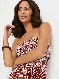 Palm Print Strapless Jumpsuit