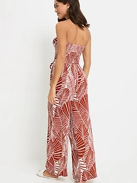 Palm Print Strapless Jumpsuit