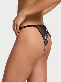 Dark Blossom Embroidery Crotchless Adjustable String Bikini Panty