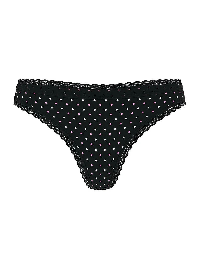 Cotton Pointelle Lace-Waist Thong