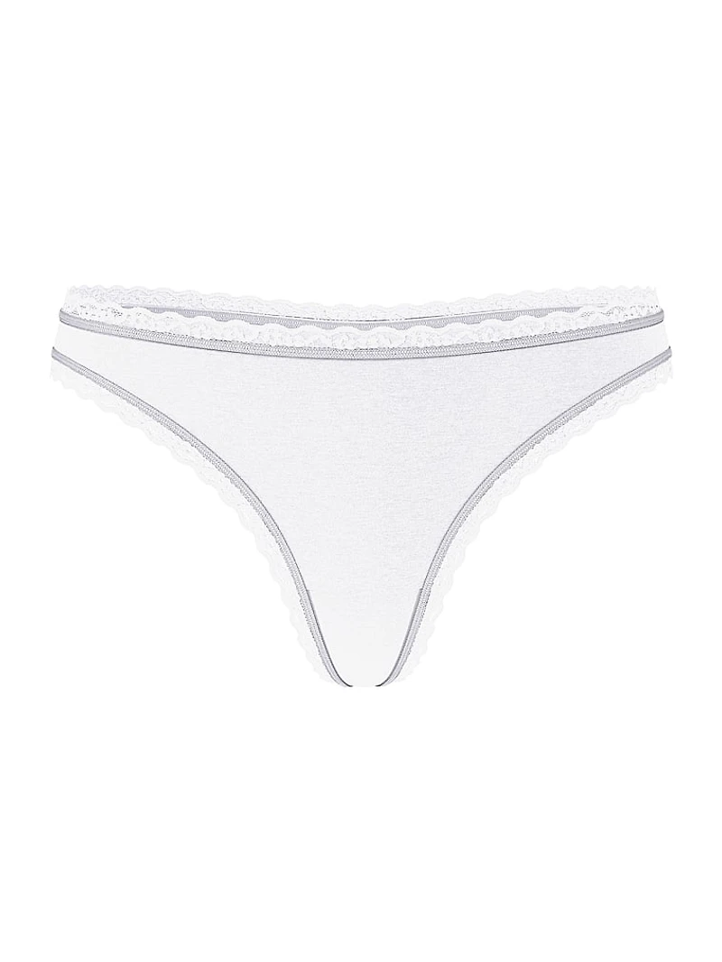 Cotton Pointelle Lace-Waist Thong