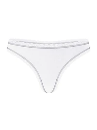 Cotton Pointelle Lace-Waist Thong