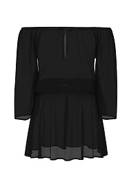 Beachwear Sheer Crinkle Smocked Mini Dress