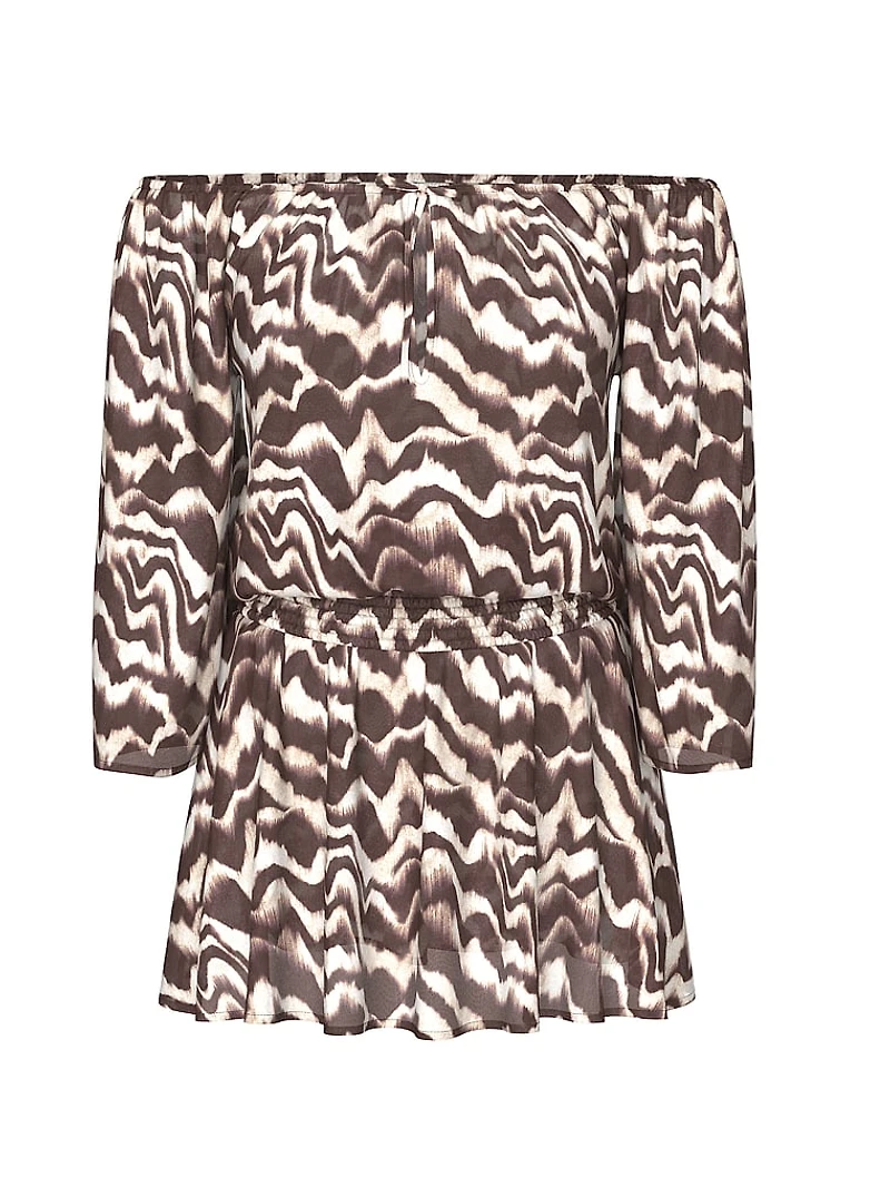 Beachwear Sheer Crinkle Smocked Mini Dress