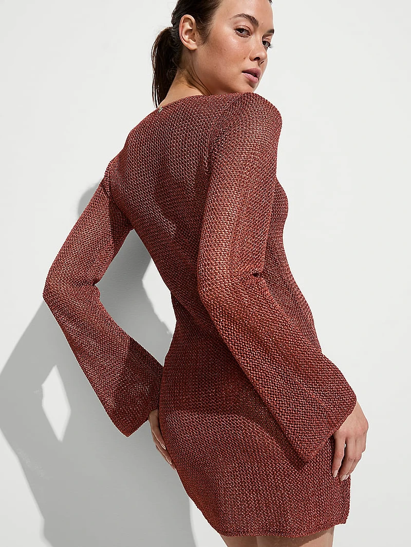 Beachwear Crochet Long-Sleeve Mini Dress