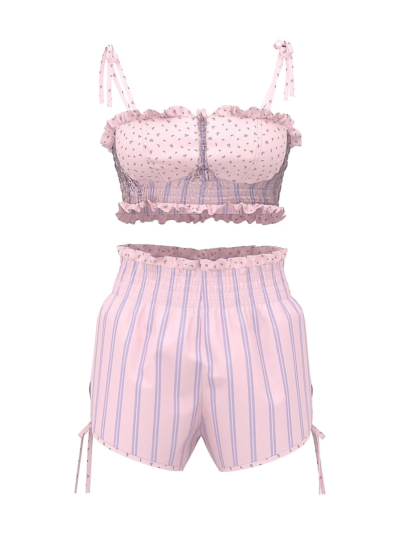 Cotton Bralette & Ruffle Shorts Set