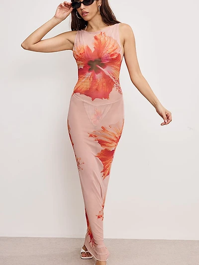 Gauze Mesh Maxi Dress