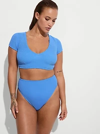 Crinkle Short-Sleeve Bikini Top