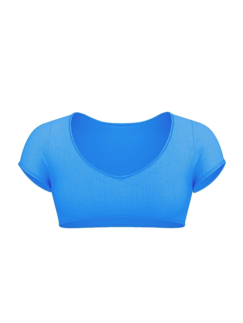 Crinkle Short-Sleeve Bikini Top